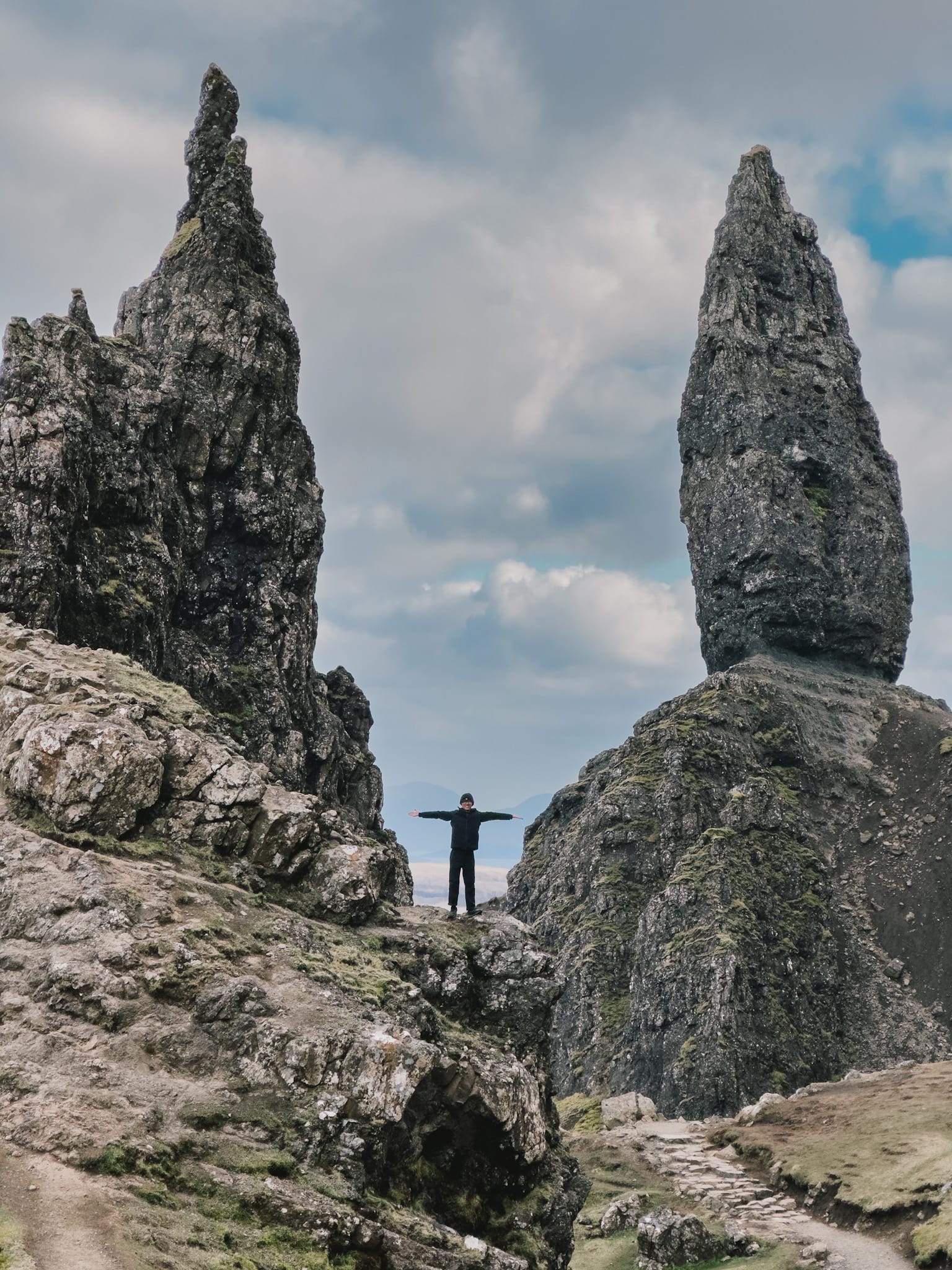Dramatic rocky terrain along trail