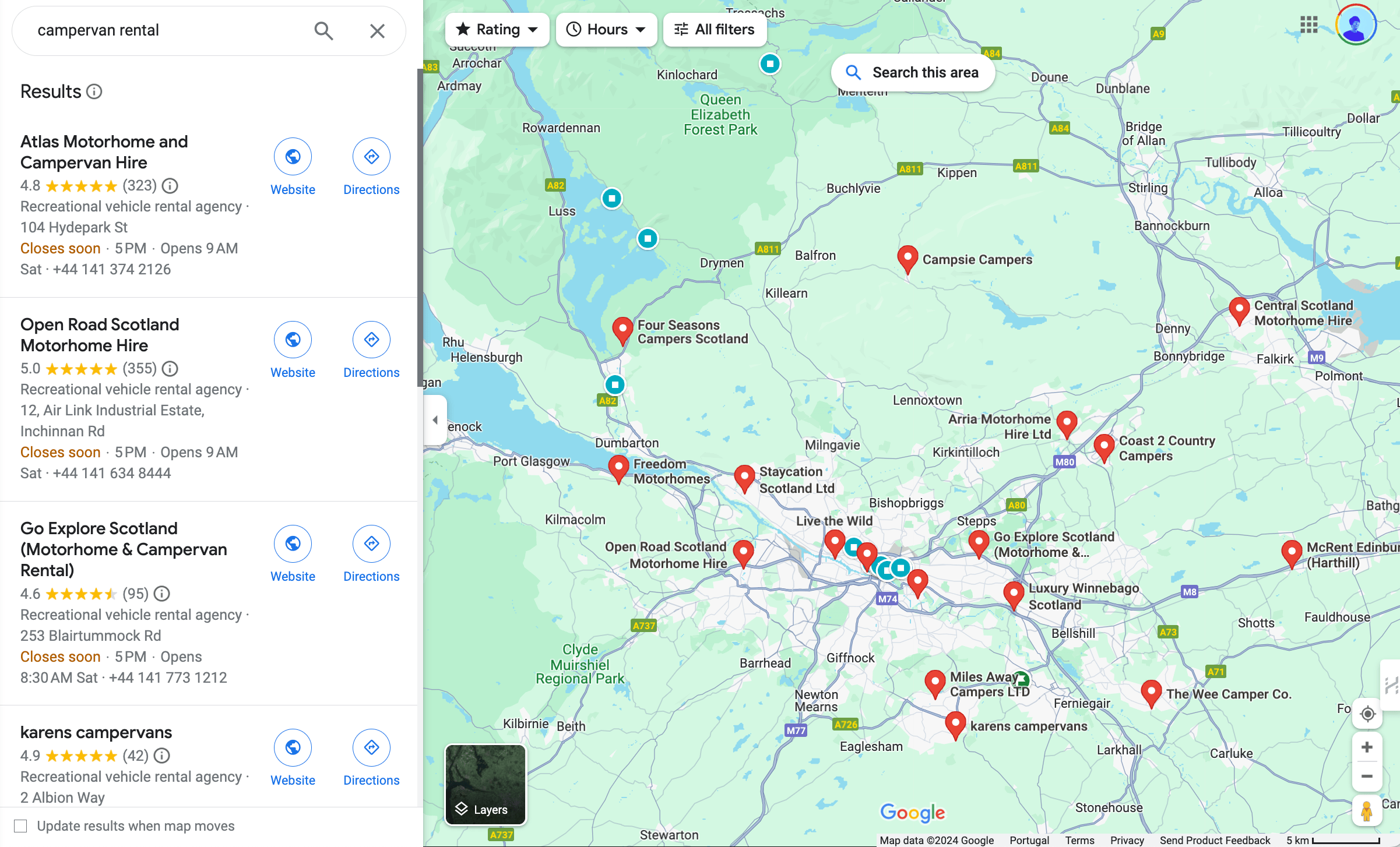 Searching for rental companies around Glasgow