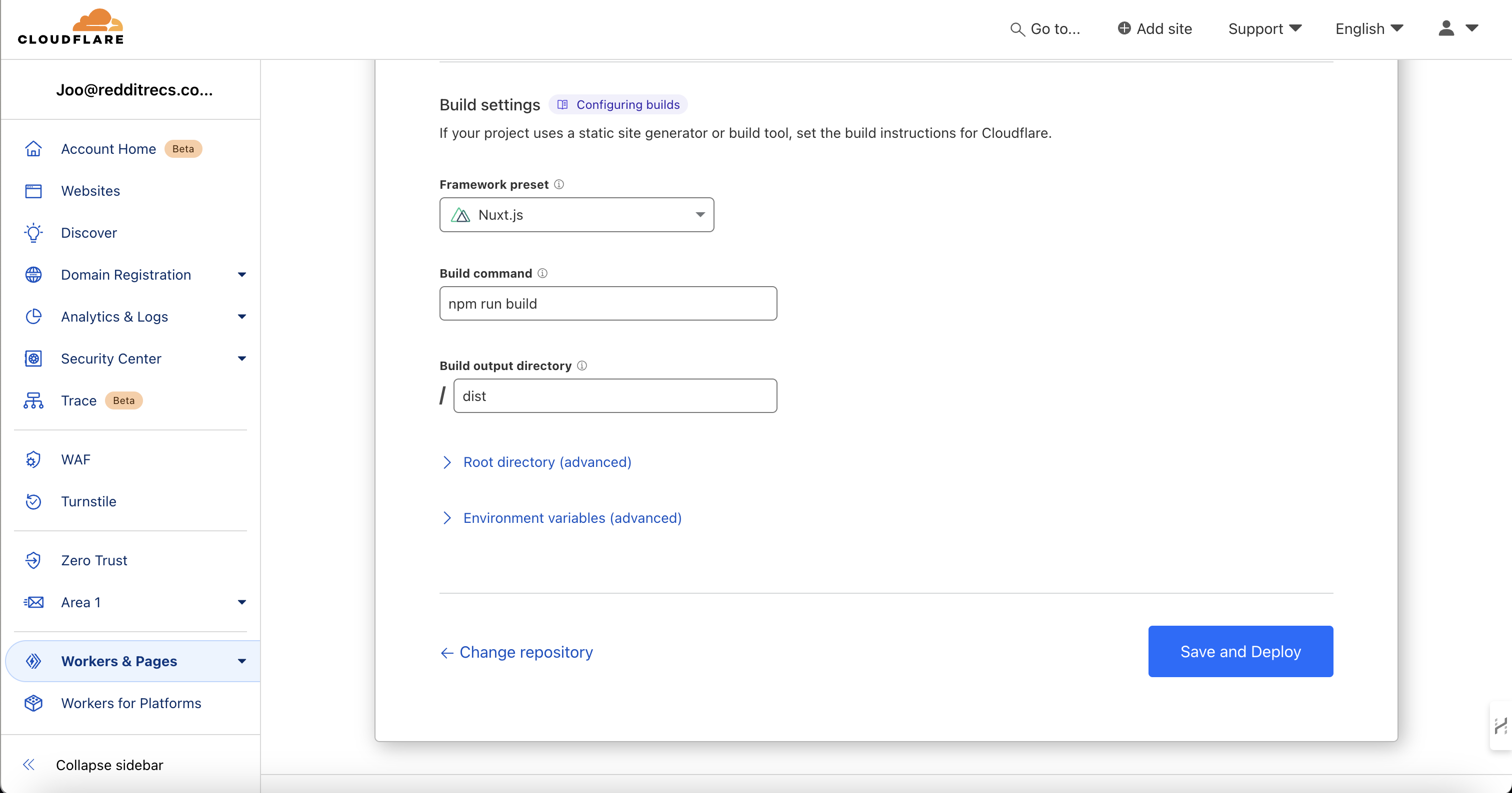 Cloudflare build settings